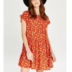 Apricot Floral Babydoll Ruffle Dress